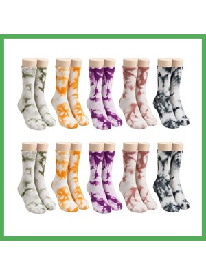 Astraltech Unisex Batik Desenli Çorap 10'lu Set Renkli Pamuklu Uzun Soket Dikişsiz Nefes Alan Günlük Spor Çorabı Bezoss