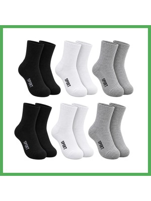Astraltech Çocuk Spor Çorap 6'lı Set Siyah Beyaz Gri Ince Dikişli Kokulu Yıkama Yumuşak Esnek Günlük Çorap Seti Bezoss