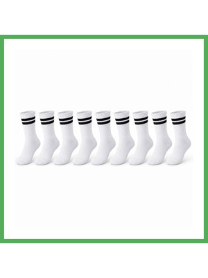 Astraltech Unisex Beyaz Çorap Siyah Çizgili 9'lu Set Uzun Soket Günlük Spor Kolej Stil Kadın Erkek Çorabı Bezoss