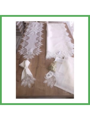 Astraltech Sofra Takımı Lady Gardenya Keten Yemek Takımı 160X220 Masa Seti 26 Parça Runner Set Krem Bezoss