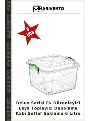 Delux Serisi Ev Düzenleyici Eşya Toplayıcı Depolama Kabı Şeffaf Saklama 6 Litre