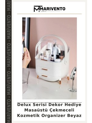 Delux Serisi Dekor Hediye Masaüstü Çekmeceli Kozmetik Organizer Beyaz