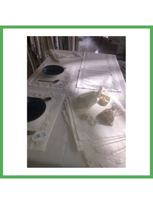 Astraltech Sofra Takımı Lina Gardenya Keten Yemek Takımı 160X260 Masa Seti 26 Parça Runner Set Krem Bezoss