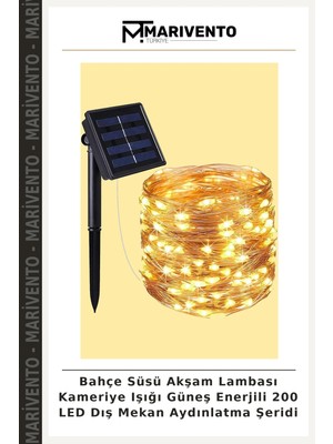 Bahçe Süsü Akşam Lambası Kameriye Işığı Güneş Enerjili 200 LED Dış Mekan Aydınlatma Şeridi