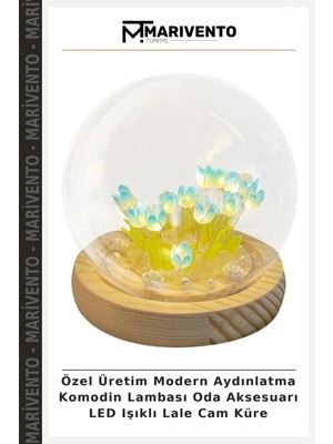 Özel Üretim Modern Aydınlatma Komodin Lambası Oda Aksesuarı LED Işıklı Lale Cam Küre