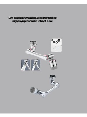 Yakup Tokatlı Moda Ytm 1080° Dönebilen Musluk Başlığı Robotik Kol Havalandırıcı Çok Yönlü Su Yönlendirme