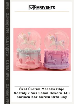 Özel Üretim Masalsı Obje Nostaljik Süs Salon Dekoru Atlı Karınca Kar Küresi Orta Boy