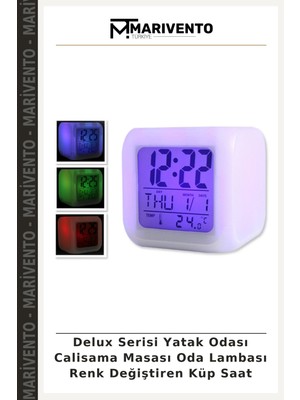 Delux Serisi Yatak Odası Calisama Masası Oda Lambası Renk Değiştiren Küp Saat