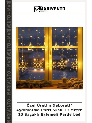 Özel Üretim Dekoratif Aydınlatma Parti Süsü 10 Metre 10 Saçaklı Eklemeli Perde LED
