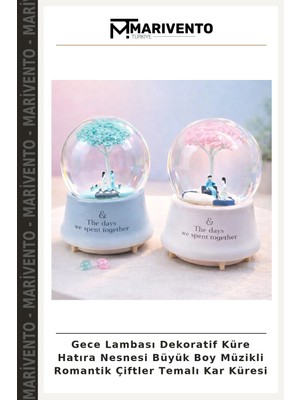 Gece Lambası Dekoratif Küre Hatıra Nesnesi Büyük Boy Müzikli Romantik Çiftler Temalı Kar Küresi