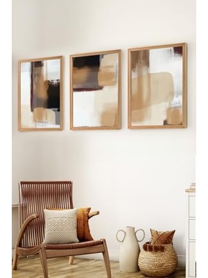 Defne Store Premium Ahşap Çerçeveli 3'lü Modern Iskandinav Bohem Tarz Dekoratif Ev Dekorasyonu Tablo SETI-SET12 MYK3012-2