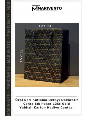 Özel Seri Kutlama Detayı Dekoratif Çanta Şık Paket Lüks Gold Yaldızlı Karton Hediye Çantası