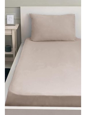 Defne Store Lastikli Pamuklu Ranforce Çarşaf ve Yastık Kılıfı Seti, 120 x 200 Cm, Bej