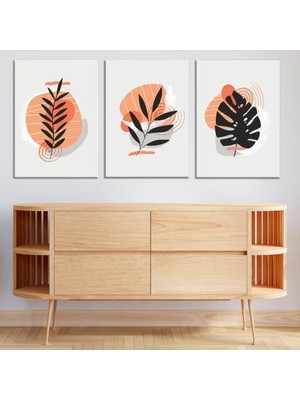Defne Store 3'lü Bohem Kanvas Tablo Seti 14 - Modern Boho Duvar Dekoru - Modern Çizgili Tasarım 3 Parça Tablo