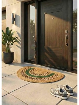 Defne Store Lunaloop Yarım Ay Jüt Paspas El Yapımı Kapı Önü Banyo Balkon Kilimi Karavan Tekne Ev Dekorasyonu Sevigililer Günü Doğum Günü Yeni Ev Hediyesi Karşılama Deneyimi (Hasır-Yeşil Şerit, 45 x 75 Cm)