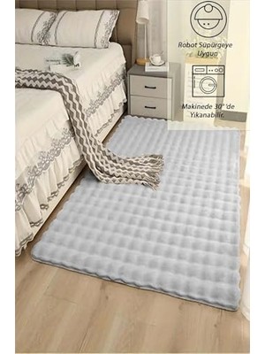 Defne Store Açık Gri Yumuşak Bubble Kaymaz Özel Taban Peluş Halı Yolluk, 120 x 180