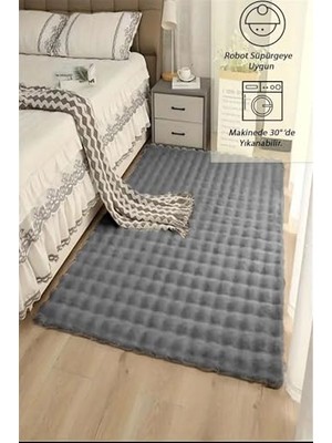 Defne Store Koyu Gri Yumuşak Bubble Kaymaz Özel Taban Peluş Halı Yolluk, 120 x 180