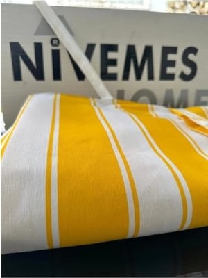 Defne Store Branda Balkon Perdesi Kornişli ve Bağcıklı Fon Perde (Yeni Kumaş Versiyon) Sarı-Beyaz 410 x 210