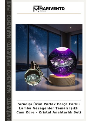 Sıradışı Ürün Parlak Parça Farklı Lamba Gezegenler Temalı Işıklı Cam Küre - Kristal Anahtarlık Seti