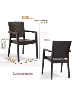 Defne Store Kahverengi Bahçe Balkon Sandalyesi, 2 Adet, Rattan, 58X62X145 cm
