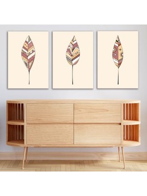 Defne Store 3'lü Bohem Kanvas Tablo Seti 20 - Modern Boho Duvar Dekoru - Modern Çizgili Tasarım 3 Parça Tablo, 35X50 cm