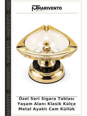 Özel Seri Sigara Tablası Yaşam Alanı Klasik Külçe Metal Ayaklı Cam Küllük