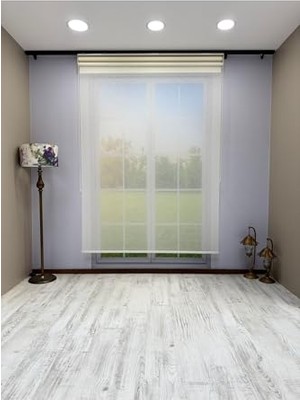 Defne Store Stor Perde, Çift Mekanizmalı Ekru Keten Tül ve Ekru Mat 40 x 200