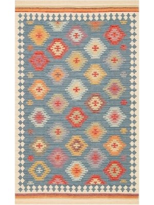Defne Store Nomad Nmd 04 Navy Yıkanabilir, Iki Taraflı Kullanıma Uygun Yumuşak Tuşeli Otantik Kilim, Çok Renkli, 80 x 150