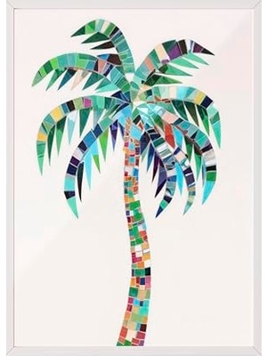 Defne Store Beyaz Çerçeveli Tablo, Palmiye Ağacı Tropikal Stil, Yatak Odası Dekoru Poster No: 109476 70 x 100