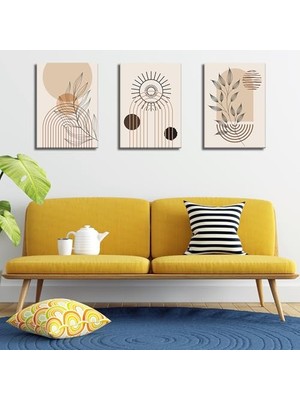 Defne Store 3'lü Bohem Kanvas Tablo Seti 1 - Modern Boho Duvar Dekoru - Geometrik ve Modern Çizgili 3 Parça Tablo (35 x 50 Cm)