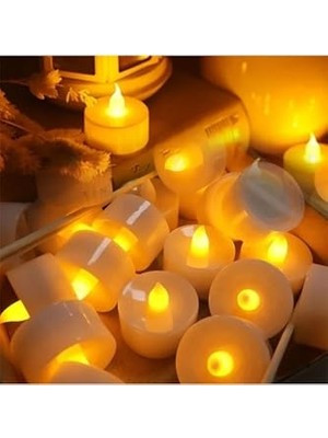 Defne Store Kuzey Warm Light Candles 24 Adet Gün Işığı LED Işıklı Mum Gün Işığı LED Mum Sarı Işıklı Mum Romantik Dekor Gün Işığı