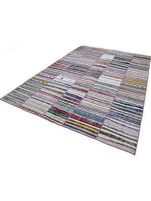 Defne Store Çok Renkli El Dokuma Salon Kilimi Bohem Çizgili Dokulu Yün Pamuk
