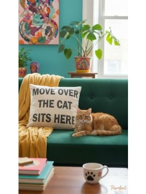 Defne Store Kırlent Kılıfı, Move Over Cat (43 x 43 Cm)