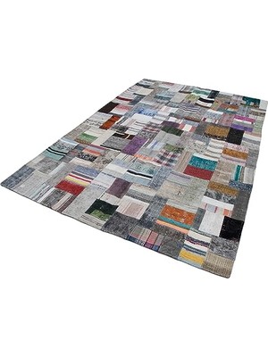 Defne Store Gri El Dokuma Patchwork Salon Kilimi Etnik Bohem Stil