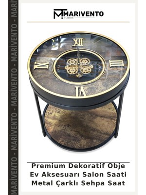 Premium Dekoratif Obje Ev Aksesuarı Salon Saati Metal Çarklı Sehpa Saat