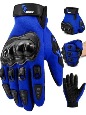Defne Store M Beden Korumalı Motosiklet Eldiveni Unisex Bisiklet Motorcu Eldiveni Mavi 114