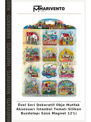 Özel Seri Dekoratif Obje Mutfak Aksesuarı Istanbul Temalı Silikon Buzdolapı Süsü Magnet 12'li