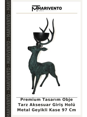 Premium Tasarım Obje Tarz Aksesuar Giriş Holü Metal Geyikli Kase 97 cm
