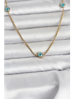 Yakup Tokatlı Moda Gold Renk Nazarlı Çelik Kolye 1 Adet