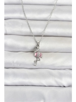 Yakup Tokatlı Moda Şık Flamingo Kolye 45 cm Gümüş Renk Çelik Zincir