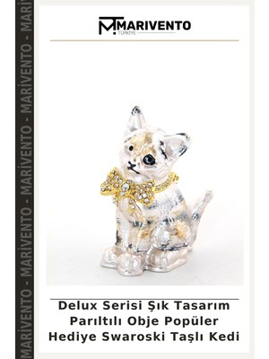 Delux Serisi Şık Tasarım Parıltılı Obje Popüler Hediye Swaroski Taşlı Kedi