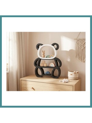 Bezos 3D Baskı Panda Şeklinde Duvar ve Masa Rafı Çocuk Odası Oyuncak Rafı Siyah Beyaz Panda Kitaplık Mac