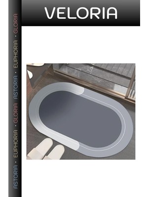 Veloria Özel Seri Salon Önü Zemin Örtüsü Duş Halısı Oval Süper Emici Banyo Paspas