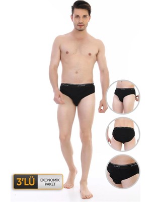Çift Kaplan Erkek Ribana Klasik Siyah Slip 0870 3'lü Ekonomik Paket