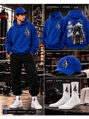 Hai Collection Haı Collectıon Kapüşonlu Oversize Sweatshirt Mavi 3'lü Set Şapka Çorap Unisex