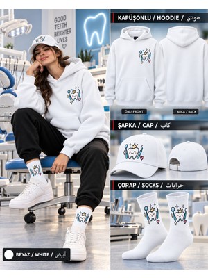Hai Collection Haı Collectıon Kapüşonlu Oversize Sweatshirt Beyaz Unisex 3'lü Set Şapka Çorap
