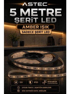 Astec 12V Şerit LED 5 Metre / 10 Metre Yapışkanlı Kesilebilir Iç Mekân Aydınlatma – Trafo Hariç Bütün Renkler