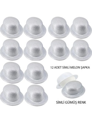 Yakup Tokatlı Moda Tm Gümüş Renk Simli Melon Yuvarlak Parti Şapkası 12 Adet