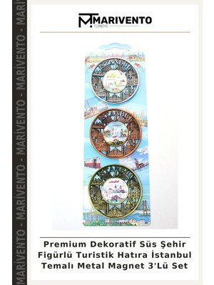 Premium Dekoratif Süs Şehir Figürlü Turistik Hatıra Istanbul Temalı Metal Magnet 3'lü Set