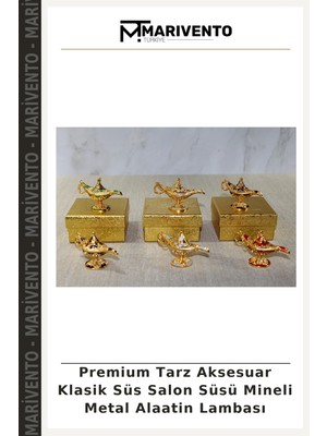 Premium Tarz Aksesuar Klasik Süs Salon Süsü Mineli Metal Alaatin Lambası